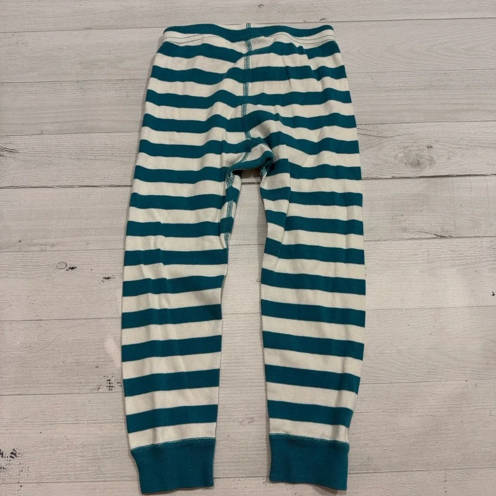 Hanna Andersson kids teal green stripe long John pajamas 100/4 ***play condition